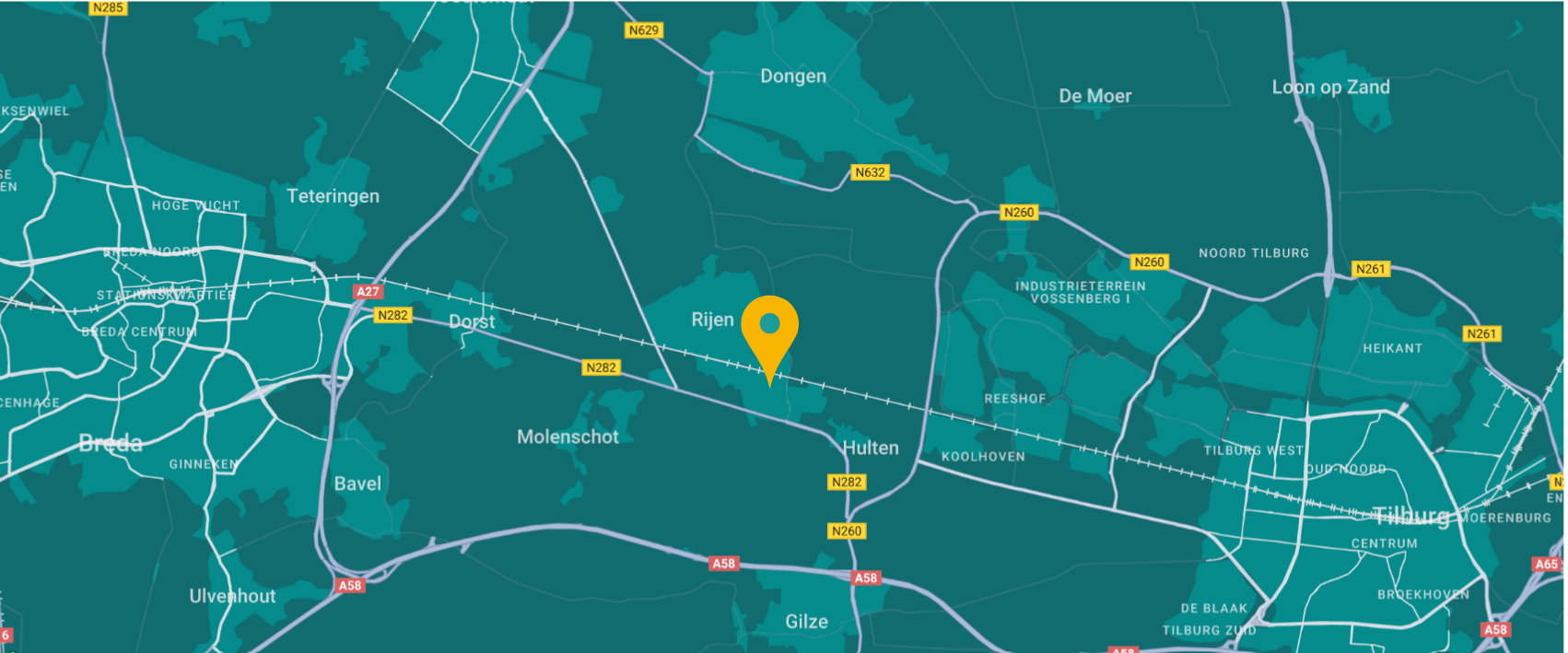 Kaart met de locatie van TOPBOX in Rijen, tussen Breda en Tilburg